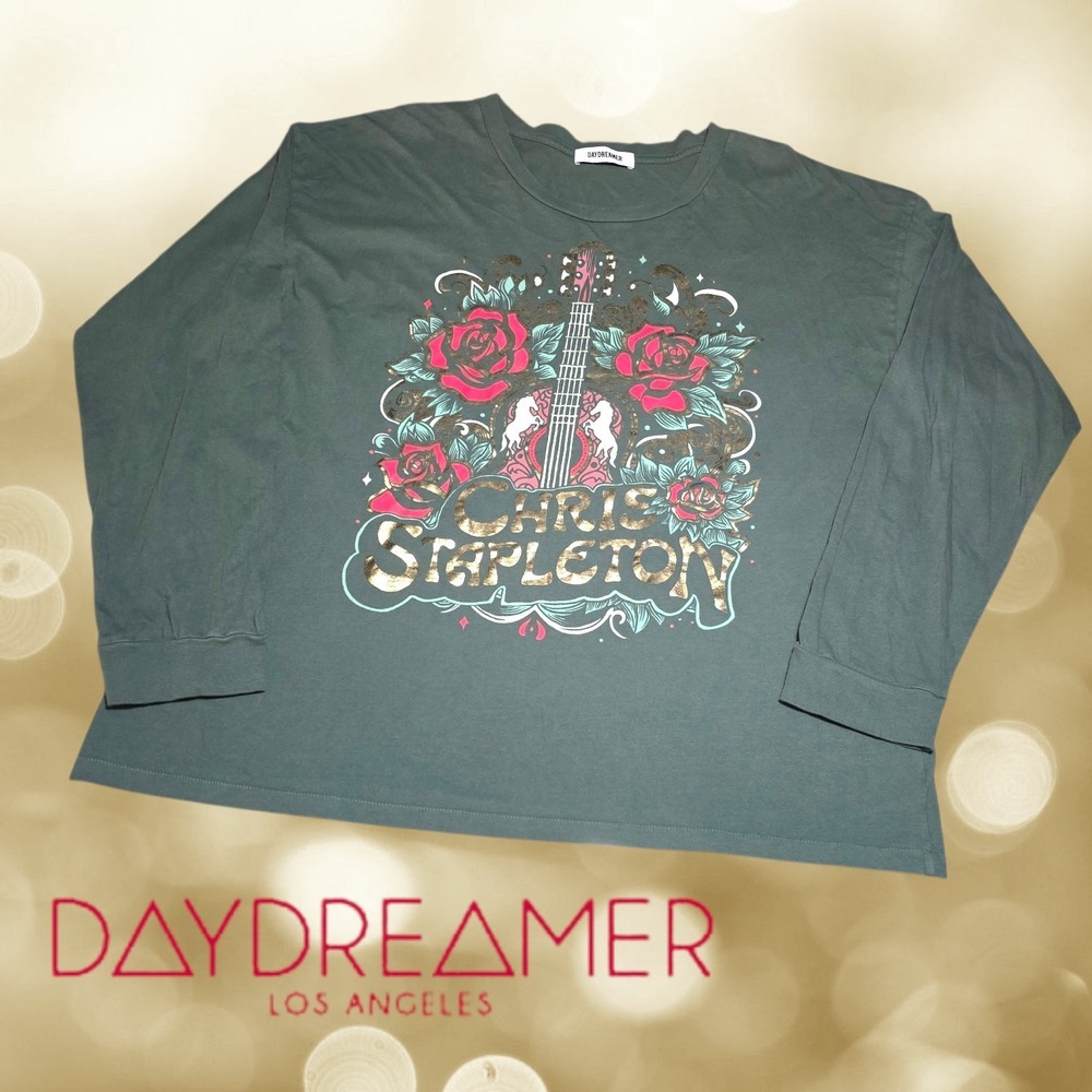 Daydreamer Womens Chris Stapleton Graphic Long Sleeve T-Shirt Green M
